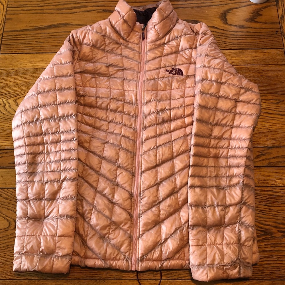 North Face Thermoball Rose Gold Zip Up Puffer